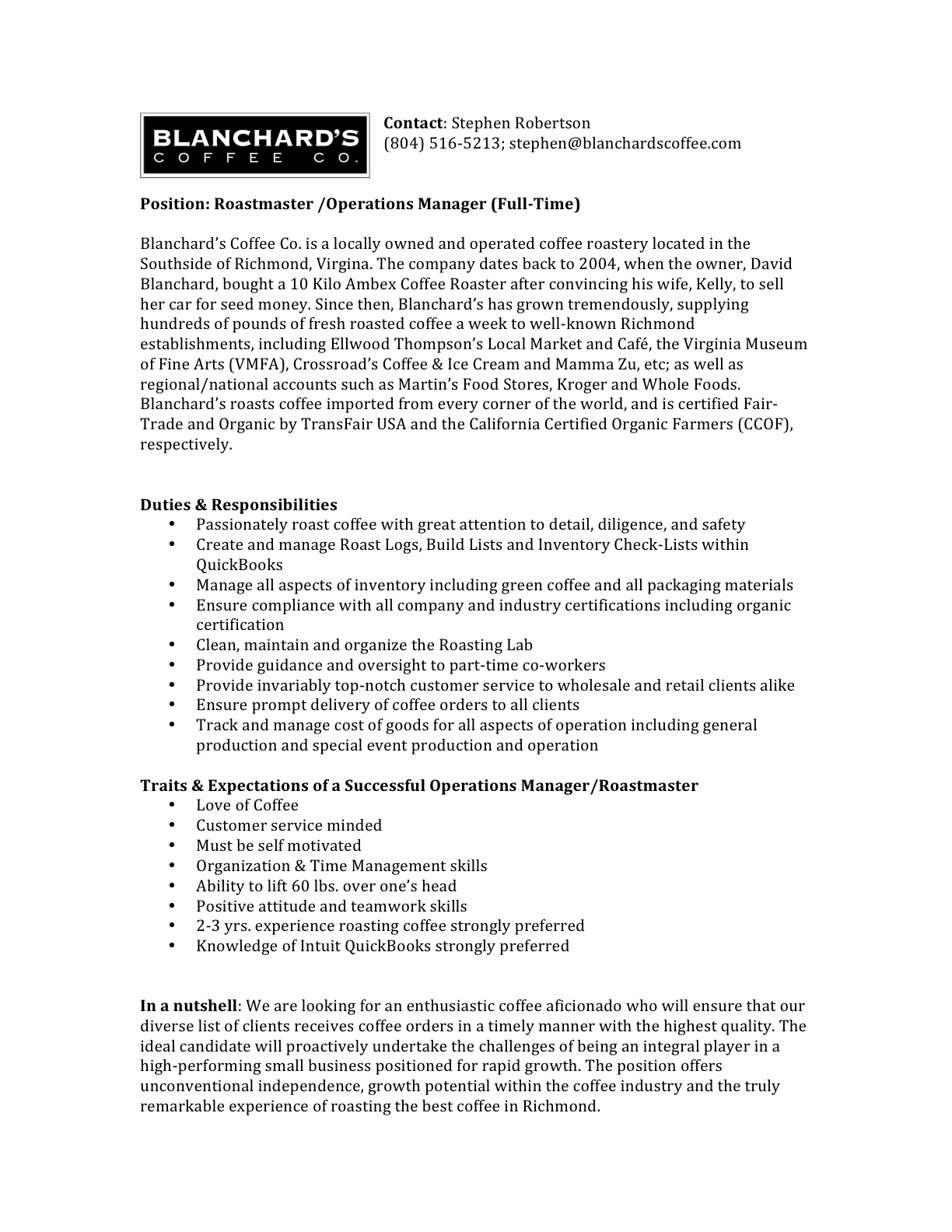Cover letter coffee shop job